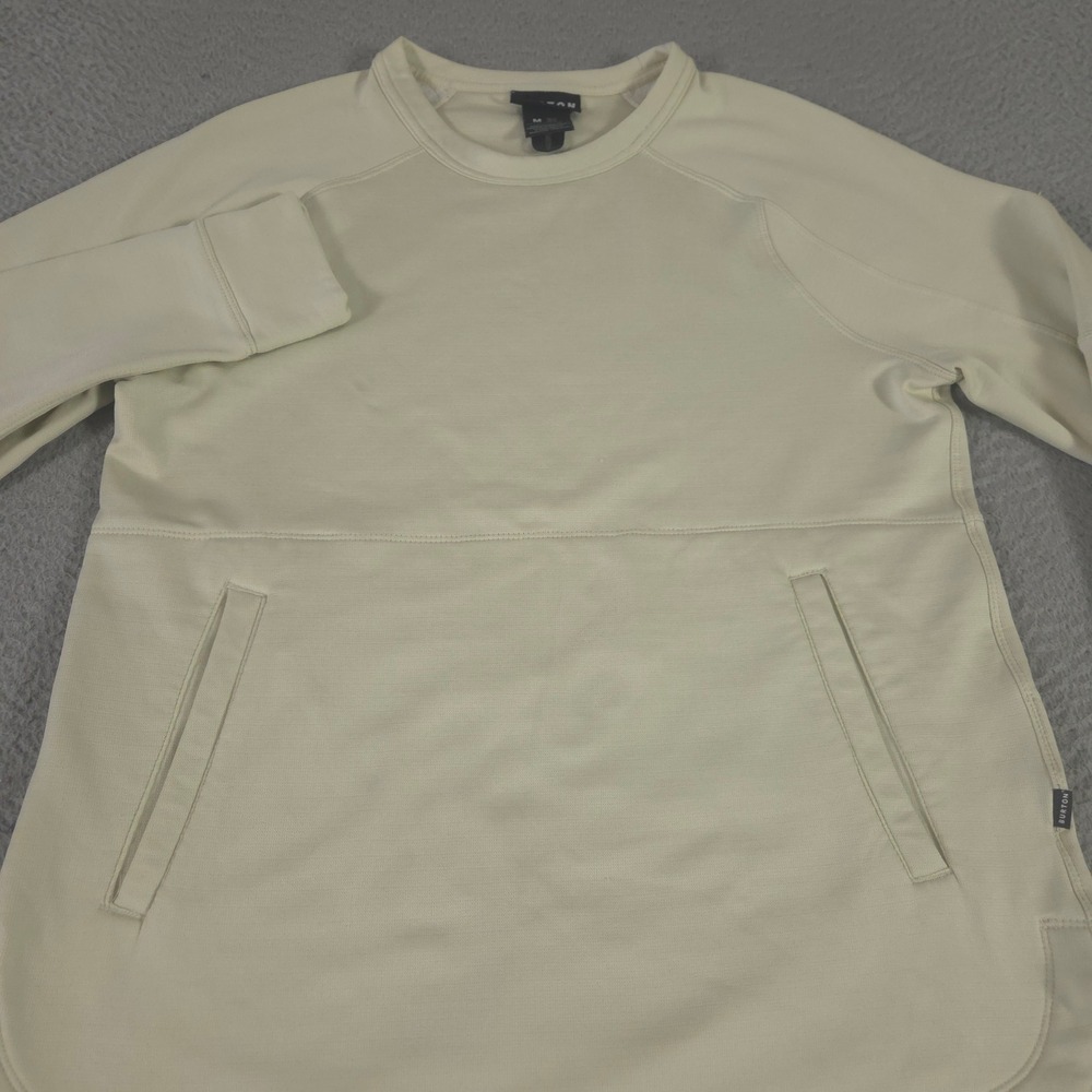 Burton Pullover Mens M Ivory Technical Crewneck Fleece Grid Back Pockets Stretch